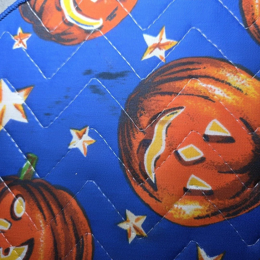 Set of 4 Vintage Halloween Jack-O'-Lantern Quilted Fabric Placemats Pumpkin Moon